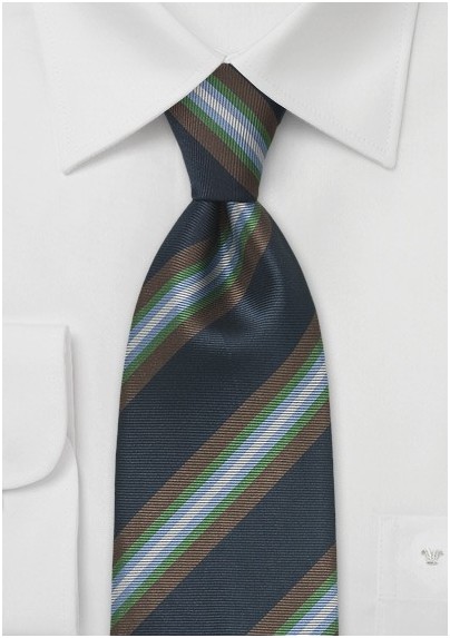 Large Striped Tie in Navy Blue