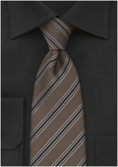Asymmetrical Striped Tie in Dark Sable