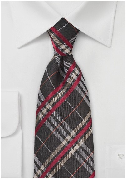Plaid Tie in Espresso Brown and Red