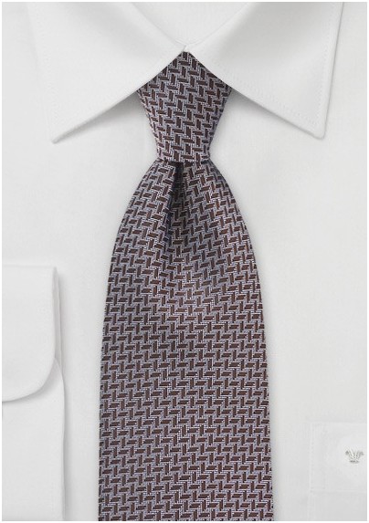 Chevron Patterned Tie in Dark Brown
