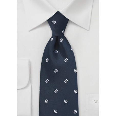 Patterned Tie in Navy and White