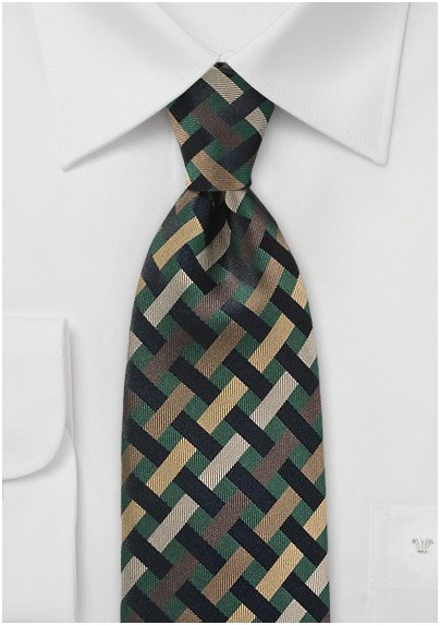 Art Deco Tie in Greens and Golds