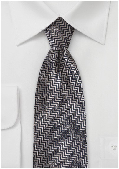 Aztec Striped Tie in Vintage Gold and Navy