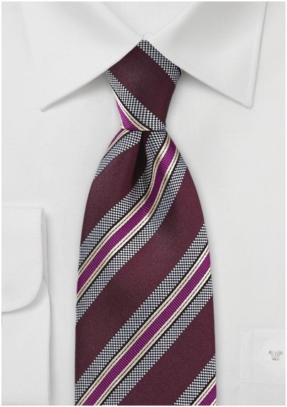 Graphic Striped Tie in Burgundy and Magenta