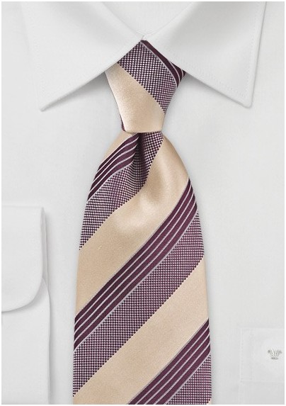 Striped Tie in Golden Wheat and Burgundy