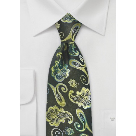 Vivid Paisley Designer Tie in Greens by Chevalier