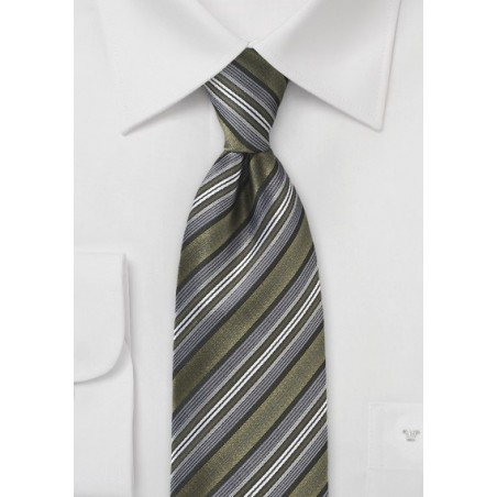 Modern Striped Tie in Moss Green