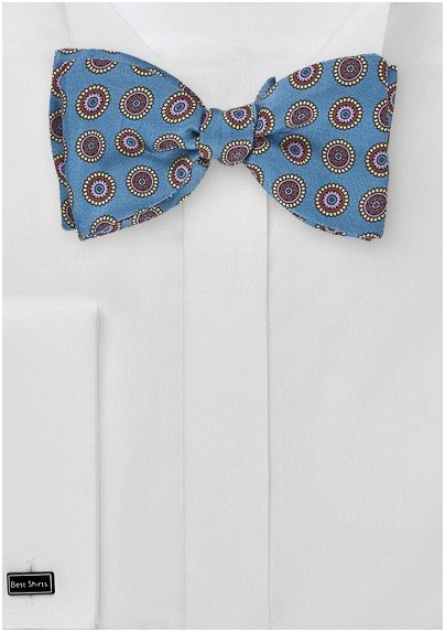 Emblem Patterned Bow Tie in Brocade Blue