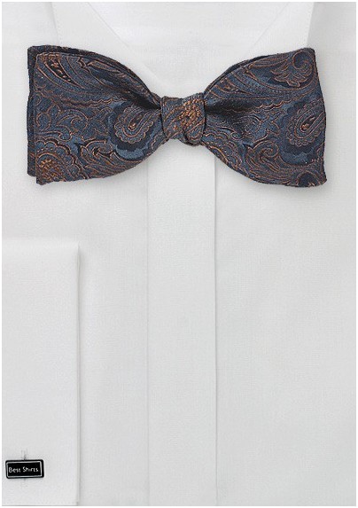Navy Blue Bow Tie with Copper Accents