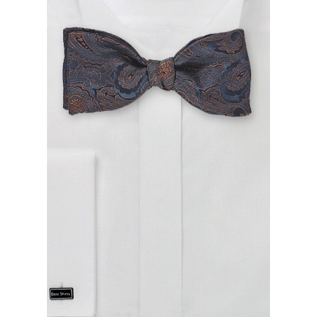 Navy Blue Bow Tie with Copper Accents