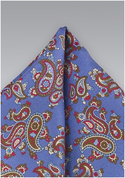 Modern Paisley Pocket Square in Blues