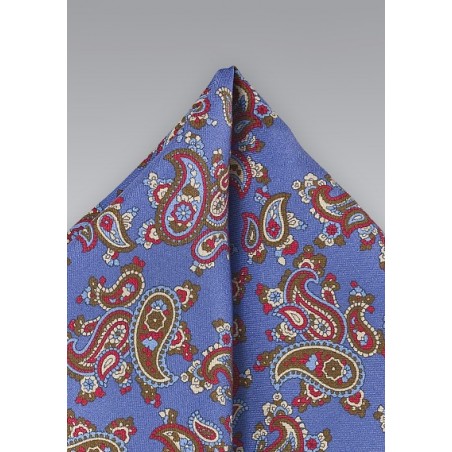 Modern Paisley Pocket Square in Blues