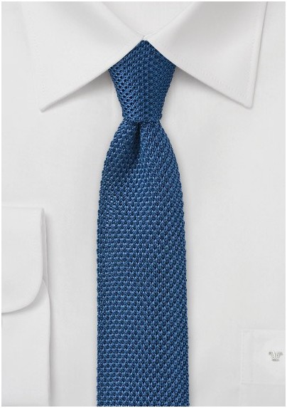Mens Knitted Tie in Marine Blue - Mens-Ties.com