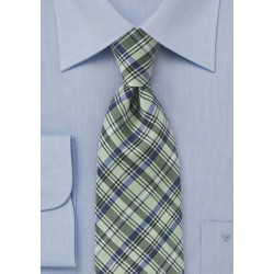 Modern Plaid Tie in Fresh Greens