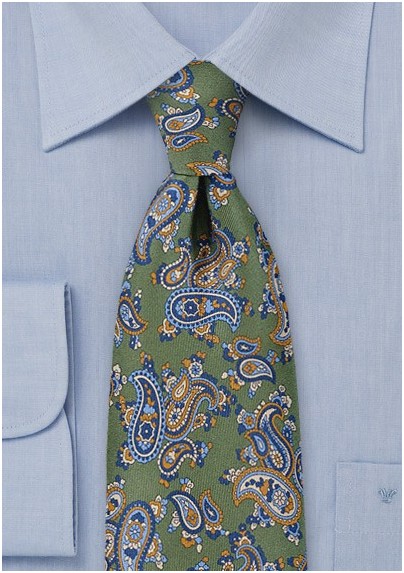 Green 1960s Paisley Tie