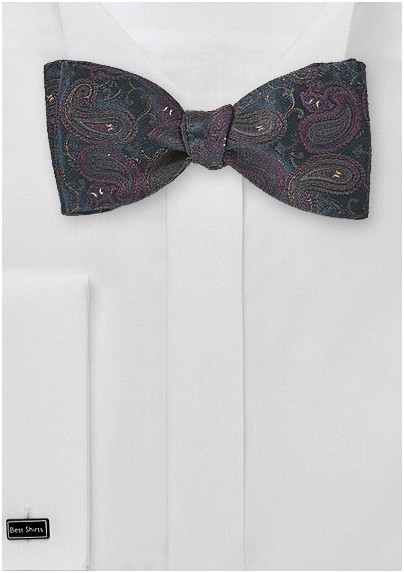 Winding Paisley Bow Tie in Blue Black