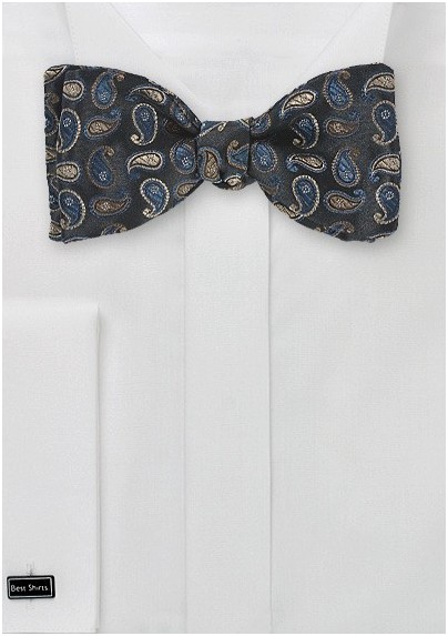 Regal Paisley Bow Tie in Black and Navy