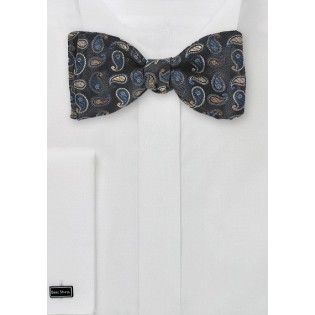 Regal Paisley Bow Tie in Black and Navy