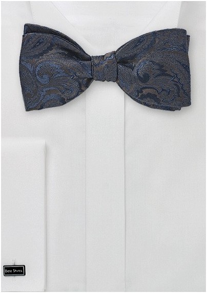 Ornate Paisley Bow Tie in Sable and Navy