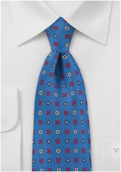Emblem Patterned Tie in Marine Blue