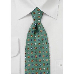 Floral Patterned Tie in Vintage Green