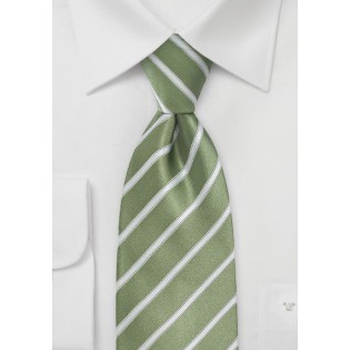Moss Green and White Striped Tie in Extra Long Length