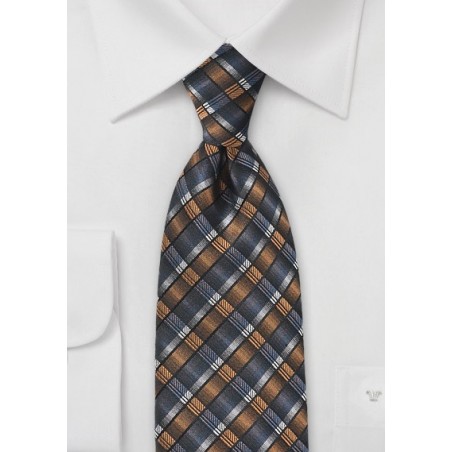 Graphic Plaid Tie in Blues and Bronzes