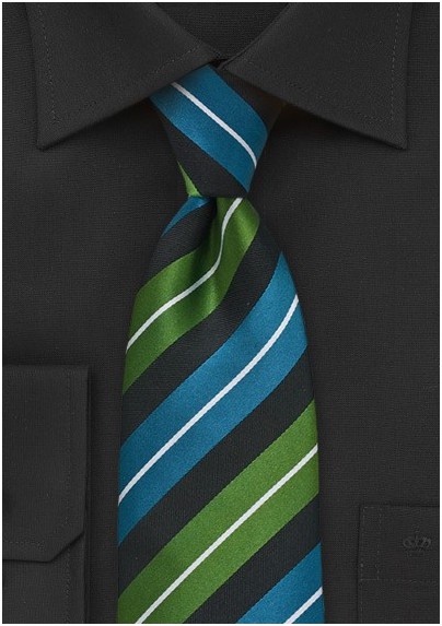 Modern Striped Tie in Turq and Green