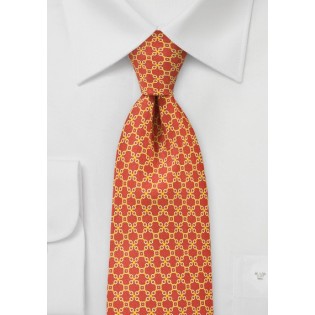 Swirls and Links Patterned Tie in Tangerine