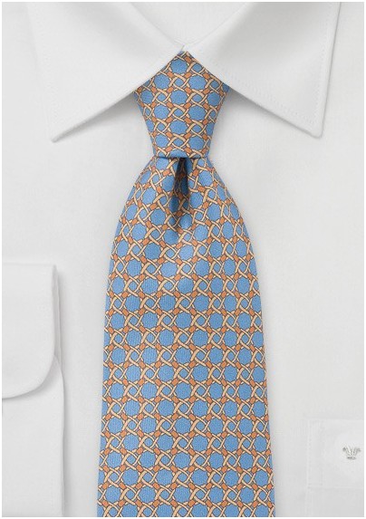 Celtic Patterned Tie in Blues and Oranges