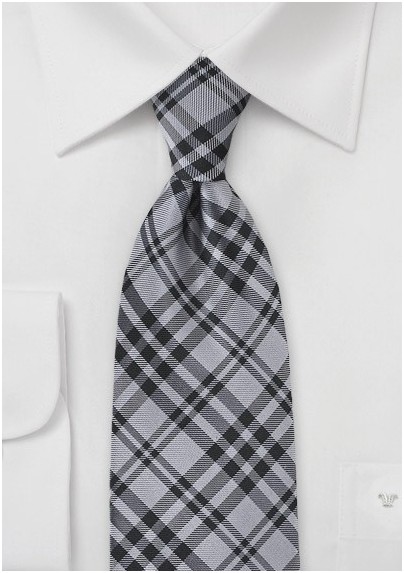 Plaid Kids Tie in Black and  Charcoal