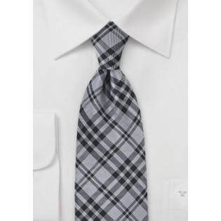 Plaid Kids Tie in Black and  Charcoal