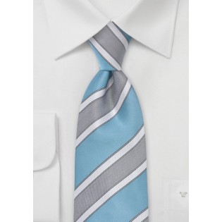 Extra Long Striped Tie in Adriatic Blue