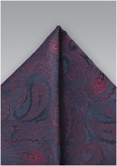 Regal Paisley Pocket Square in Navy and Ruby