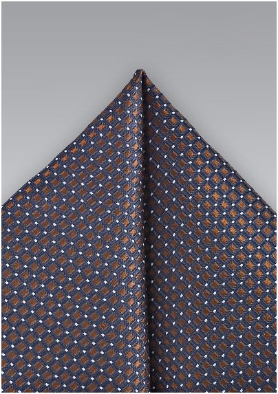 Geometric Pocket Square in Navy and Bronze