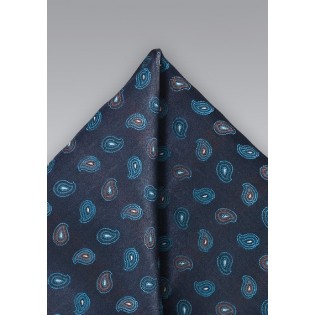 Mens Paisley Pocket Squre in Navy and Teals