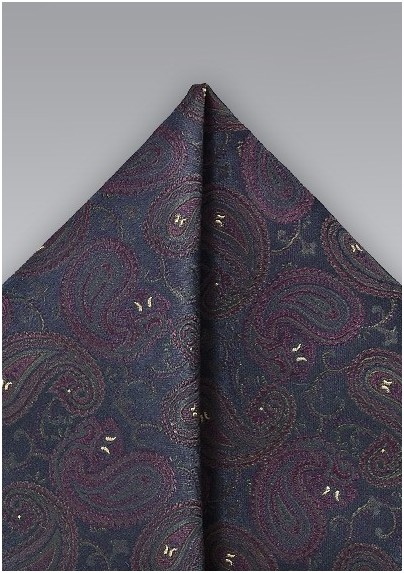 Ornate Pocket Square in Navy and Purple