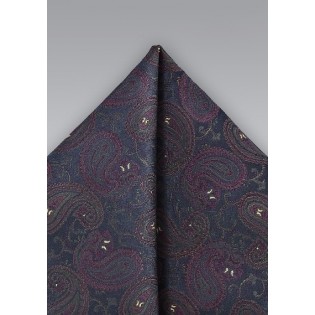 Ornate Pocket Square in Navy and Purple
