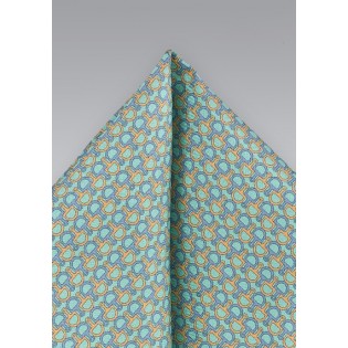 Charming Pocket Square in Aquas and Blues