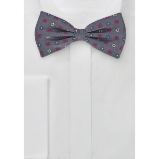 Graphite Grey Bow Tie with Ruby Accents