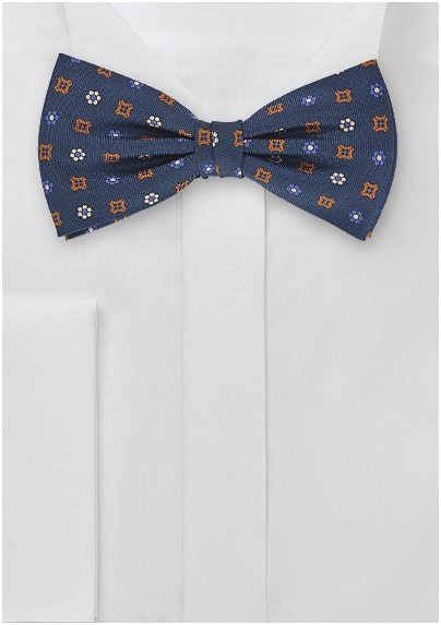 Dapper Navy Blue Bow Tie with Orange Accents