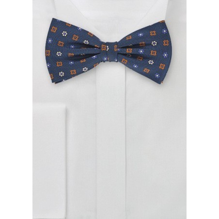 Dapper Navy Blue Bow Tie with Orange Accents