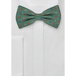 Mens Patterned Bow Tie in British Green