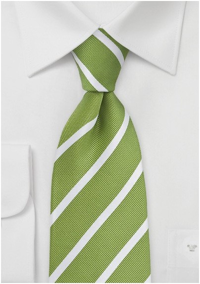 Grass Green and White Striped Extra Long Tie