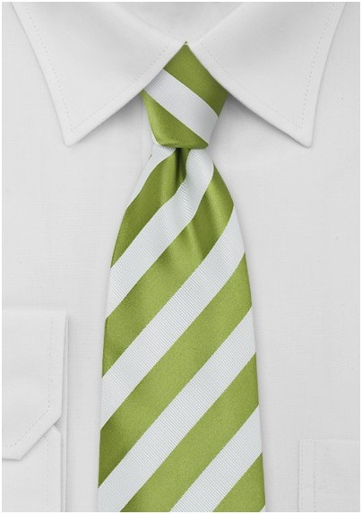 Kids Bright Green and White Striped Tie