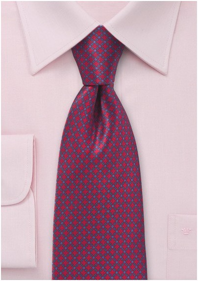 Grid Patterned Tie in Red and Blues