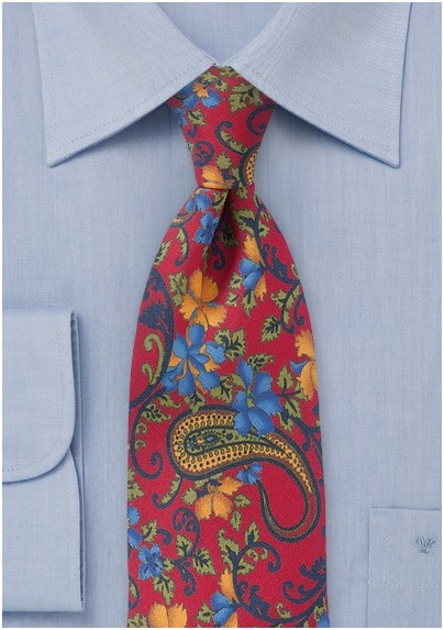 Luxe Floral Tie in Tropical Reds