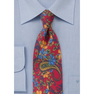 Luxe Floral Tie in Tropical Reds