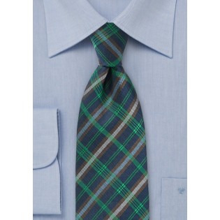 Modern Plaid Tie in Navy and Greens