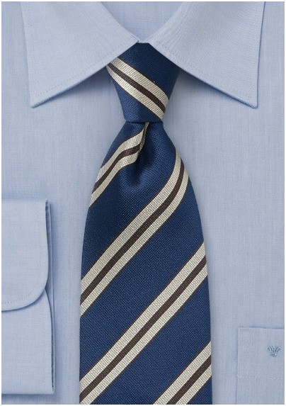 Sharp Retro Striped Tie in Navy and Tan - Mens-Ties.com